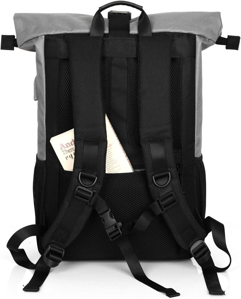 RJEU Rolltop Rucksack für Damen und Herren,Daypack mit 12-17 Zoll Laptopfach,Wasserdichter und Anti-