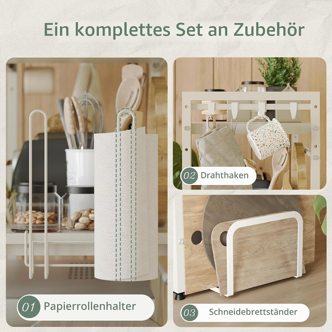 NETEL Mikrowellen Ständer 3 Stufiges Mikrowellen Halter Organizer mit Haken, Rollen Schneidebrett Ha