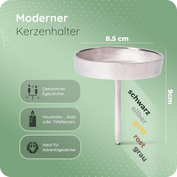 Novaliv 4X Kerzenpick Alu Flach 8,5 cm Kerzenhalter für Adventskranz Kerzenpin Weihnachtskranz, 4