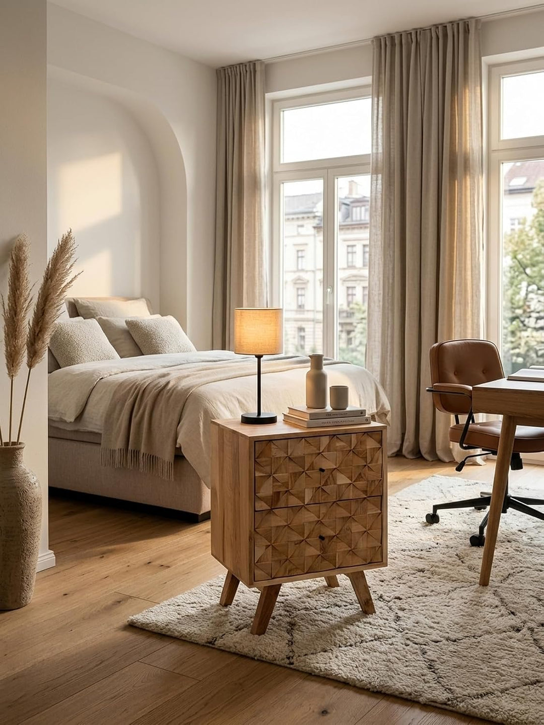 KADIMA DESIGN Handgefertigtes Nachtkästchen aus Massivholz, moderner Landhaus-Stil, 2 Schubladen