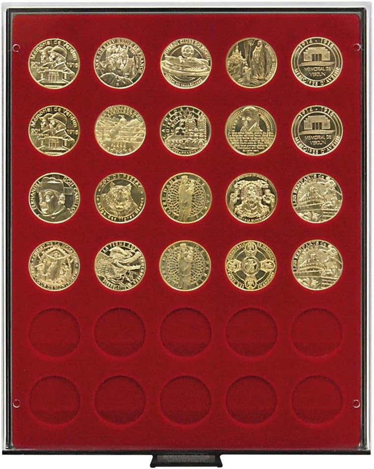 LINDNER Das Original Münzbox RAUCHGLAS mit 30 runden Vertiefungen für Münzen mit Ø34 mm