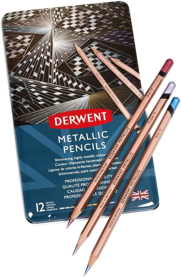 Derwent Metallic Buntstifte, Zeichnen & Schreiben, 12er-Set, Professionelle Qualität, 2305599 12 Far