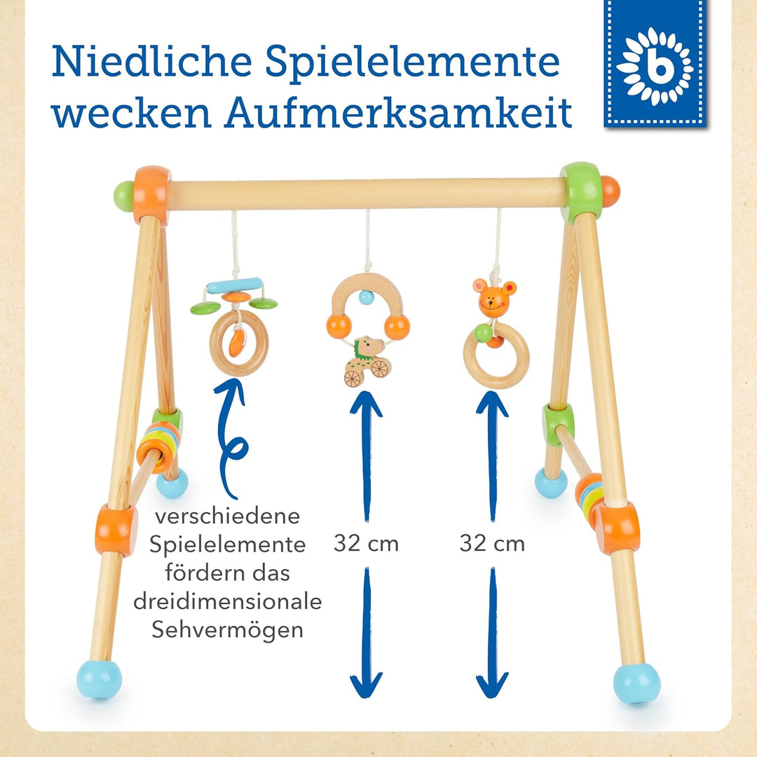 Bieco Spieltrapez | Spielbogen Baby Holz mit Figuren & Kugeln | Spielebogen Holz Baby | Spieltrapez