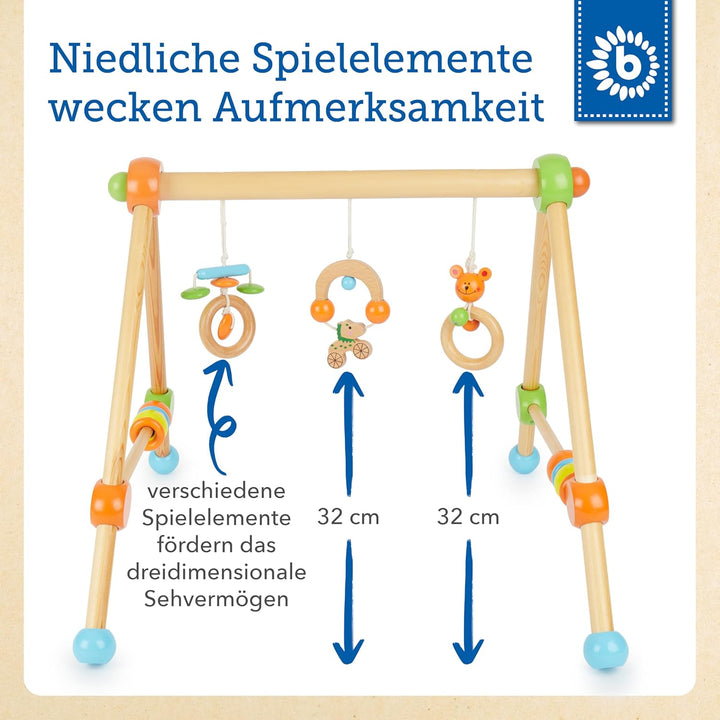 Bieco Spieltrapez | Spielbogen Baby Holz mit Figuren & Kugeln | Spielebogen Holz Baby | Spieltrapez