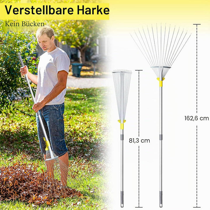 Jardineer 160 cm Teleskopstiel Garten Laubrechen, Sammeln von Rasen und Gartenabfällen, Aluminiumgri