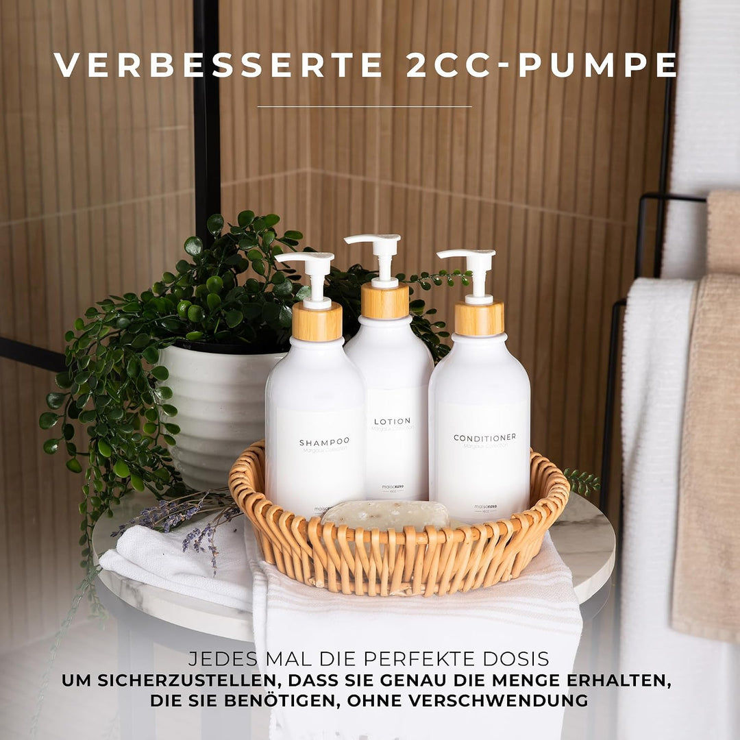MaisoNovo Shampoo Flaschen zum befüllen - Duschgel Spender - 500 ml Set mit 3 weissen Plastikflasche