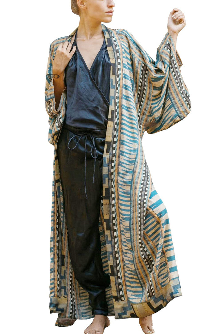 YouKD Böhmische Kimono-Langarm-Strickjacke Strand Badeanzug vertuschen Maxikleid für Frauen