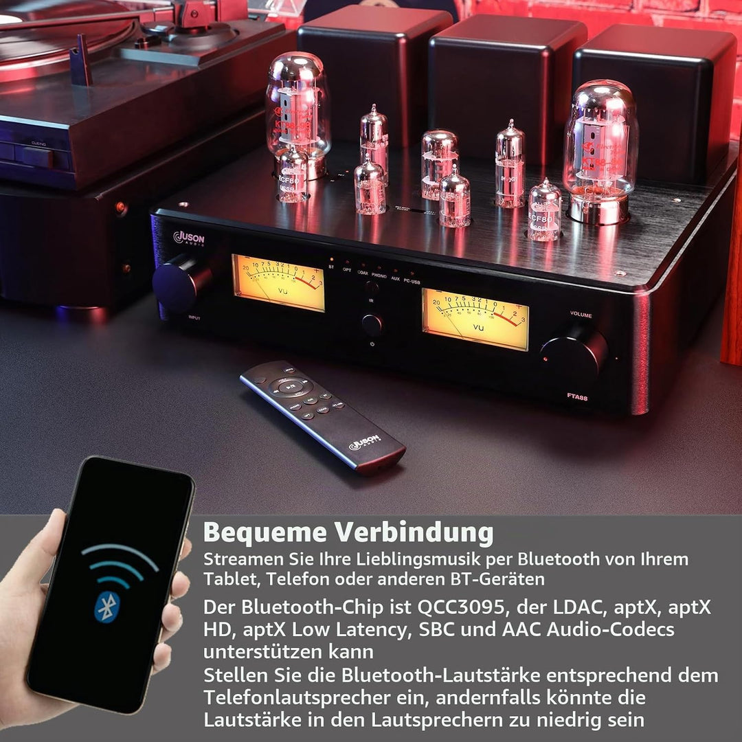 Juson Audio FTA88 Upgrade KT88 Ventilrohrverstärker, Klasse A, HiFi-Vakuumverstärker mit BT 5.4 Mosf