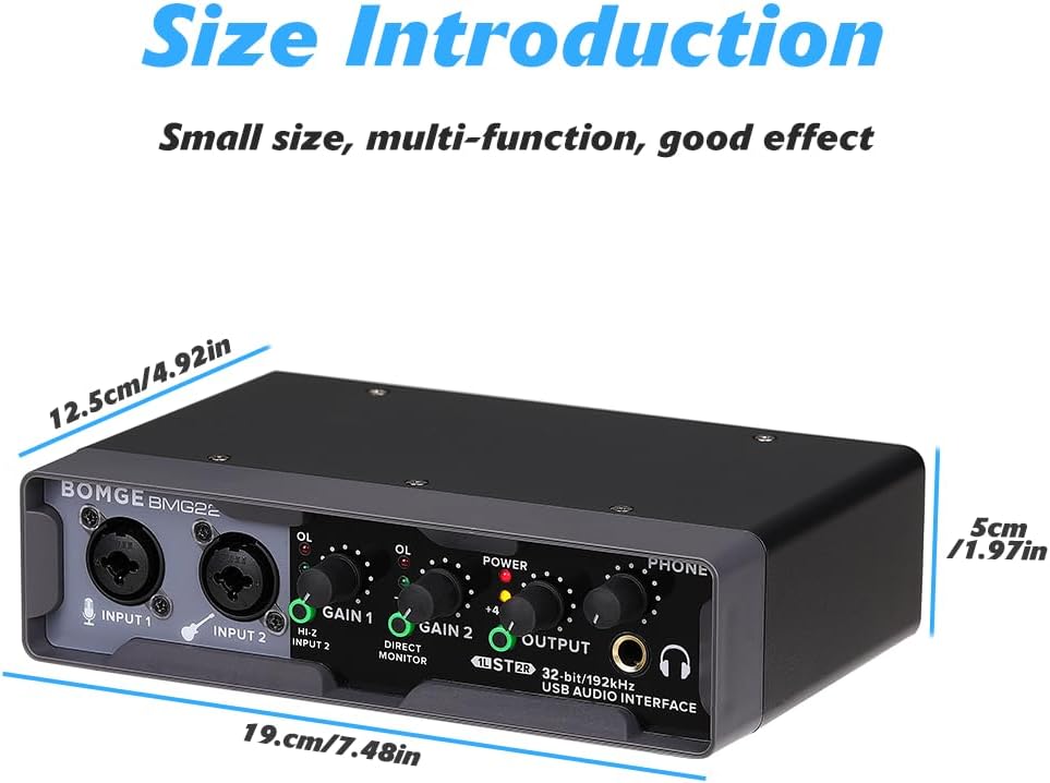 BOMGE USB-Audio-Schnittstelle (24 Bit/192 kHz) mit XLR, Phantomspeisung, Direktüberwachung, Loopback
