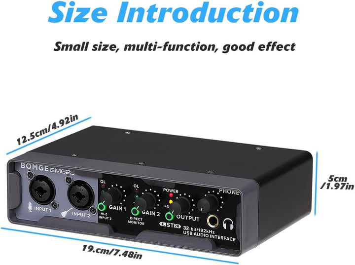 BOMGE USB-Audio-Schnittstelle (24 Bit/192 kHz) mit XLR, Phantomspeisung, Direktüberwachung, Loopback