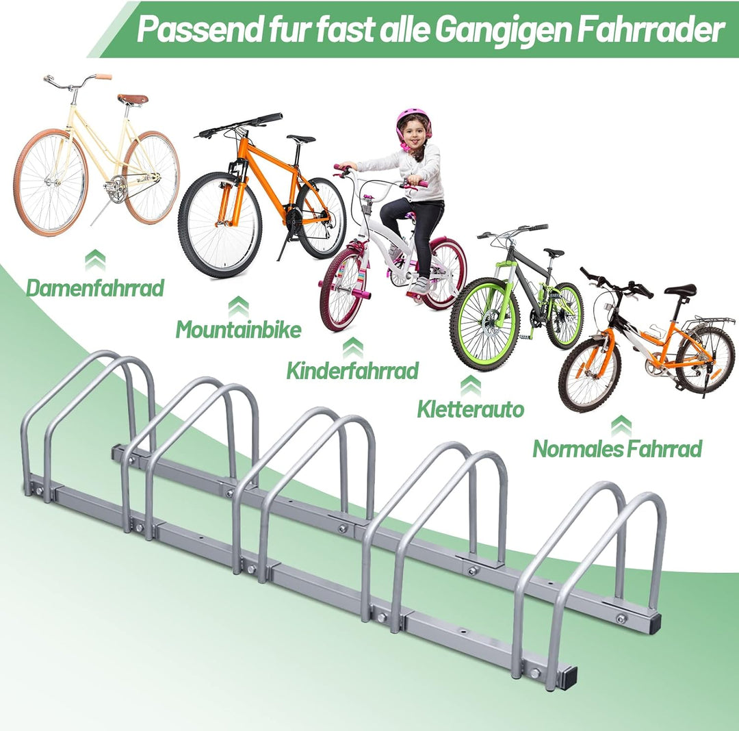 Tubiaz Fahrradständer 5 Fahrräder, Sicherer Radständer auch für Mountainbikes und E-Bikes, Boden- od