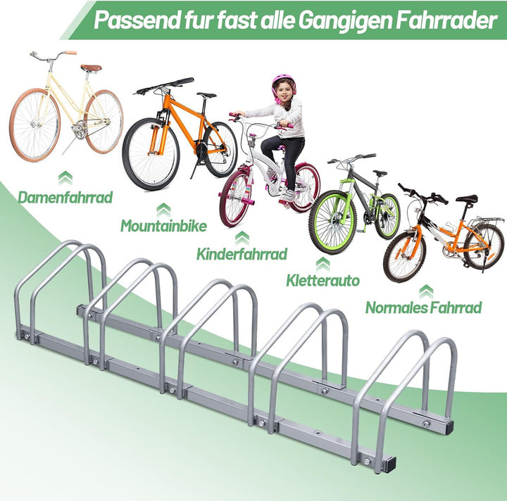 Tubiaz Fahrradständer 5 Fahrräder, Sicherer Radständer auch für Mountainbikes und E-Bikes, Boden- od