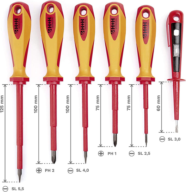 H + H Werkzeug VDE Schraubendreher Set 6tlg inkl. Spannungsprüfer VDE geprüft Made in Germany