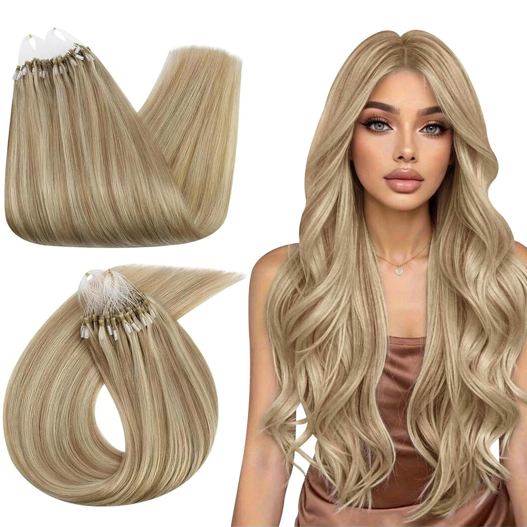 Ugeat Microring Extensions Echthaar Goldblond 35cm Micro Extensions Echthaar Microring Blond Highlig