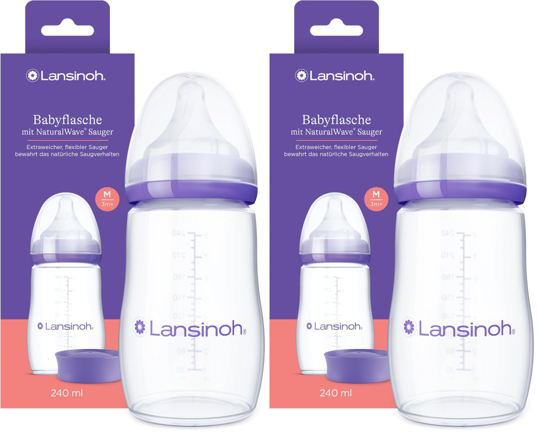 Lansinoh Babyflasche mit NaturalWave Sauger Gr. M, 240 ml - neues kompaktes Design für verbesserte S