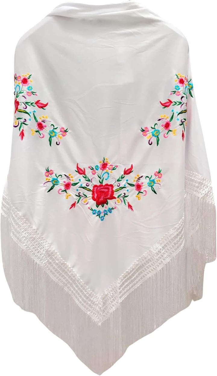 Schal mit Blumenstickerei mit Zubehör Weiss, 3 Blumen, Weiss, 3 Blumen