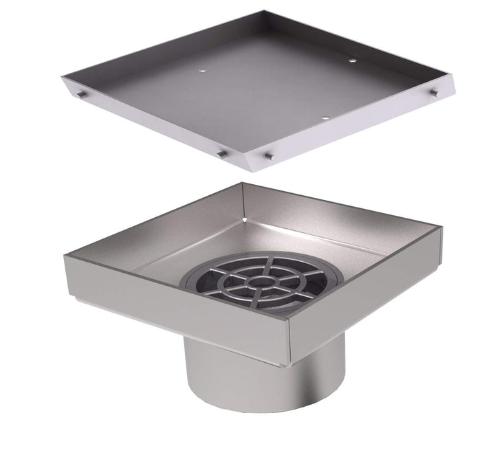 Bodenablauf Design "Fliesen" komplett aus Edelstahl für Flieseneinsatz 200x200 mm, sehr flach