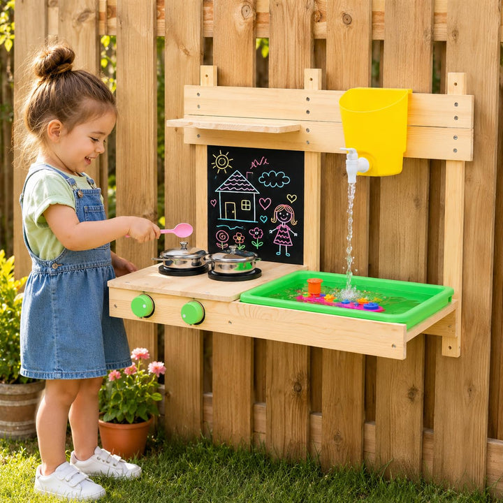 BlueWood Matschküche Kinder Outdoor, Holzspielzeug, Kinderküchen-Spielset mit, Spielfutter, Küchenzu