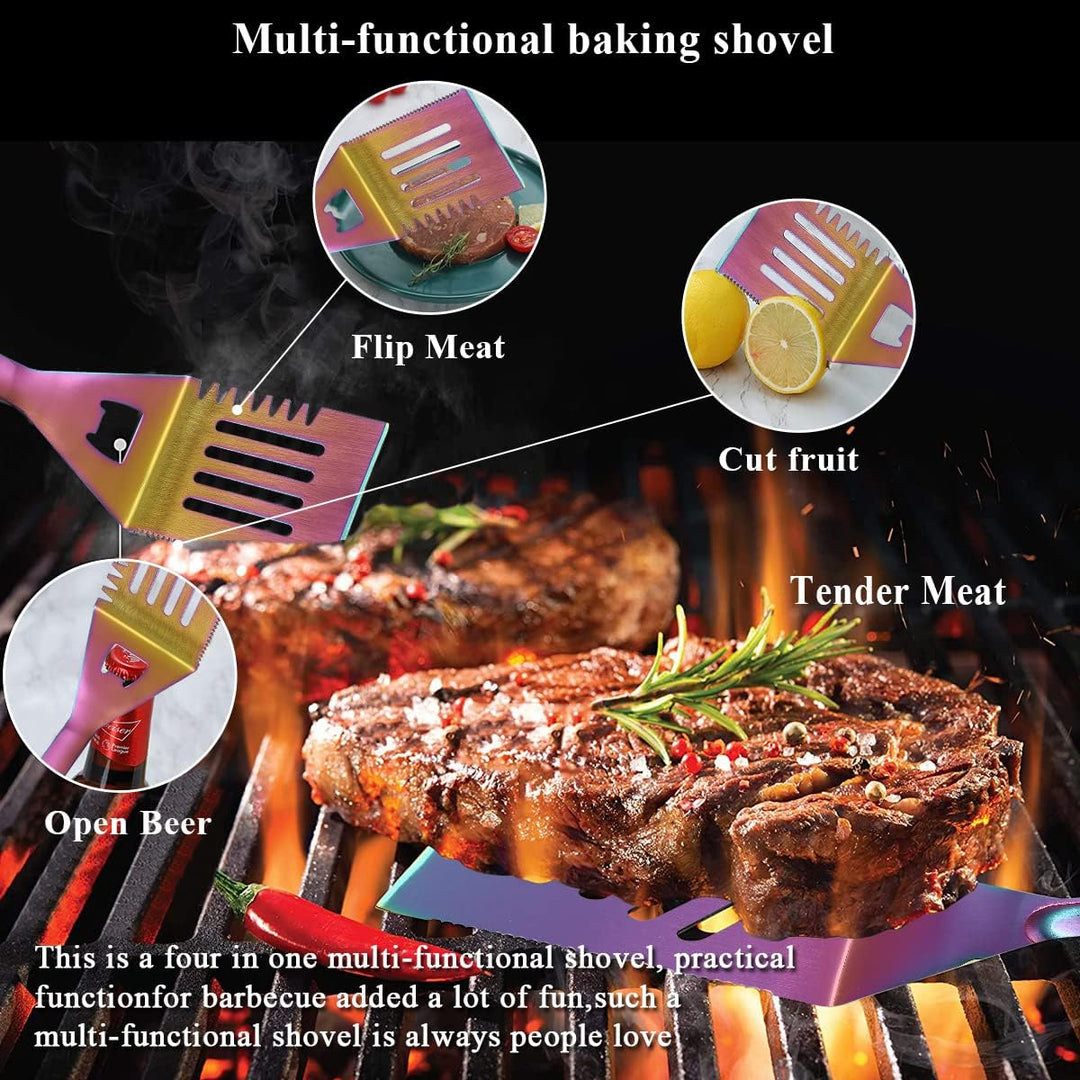Kyraton Regenbogen Grill Zubehör Kit teilig, Grill Zubehör Set, Titan Bunte Beschichtung Edelstahl m