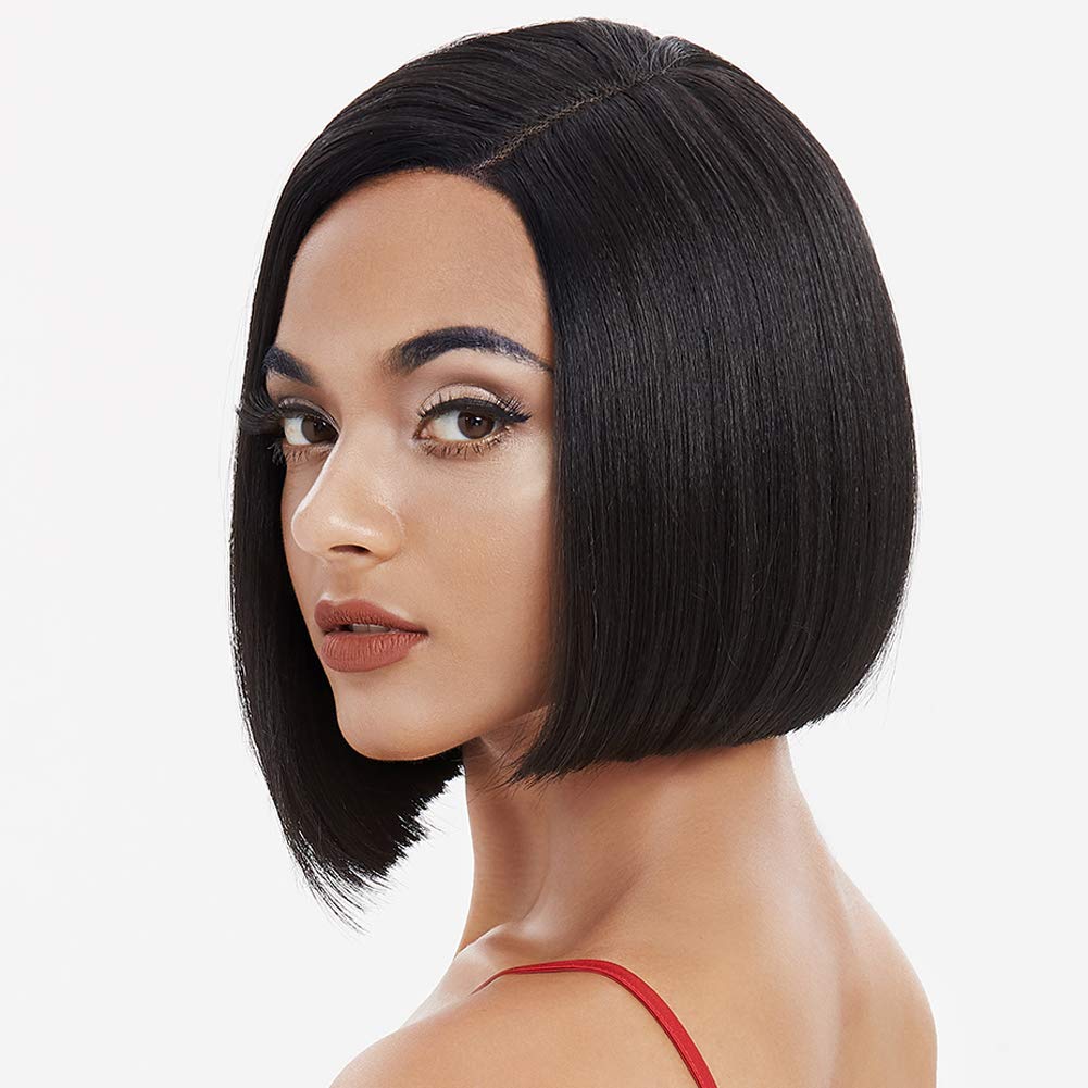 Début Lace Front Perücke für schwarze Damen Bob Perücke für weisse Damen Kunsthaar 24 cm 120g Natur