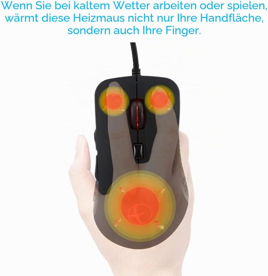 Mit beheizter Maus, kabelgebundene Gaming-Maus, ergonomisches Design, 6 programmierbare Tasten, 2400