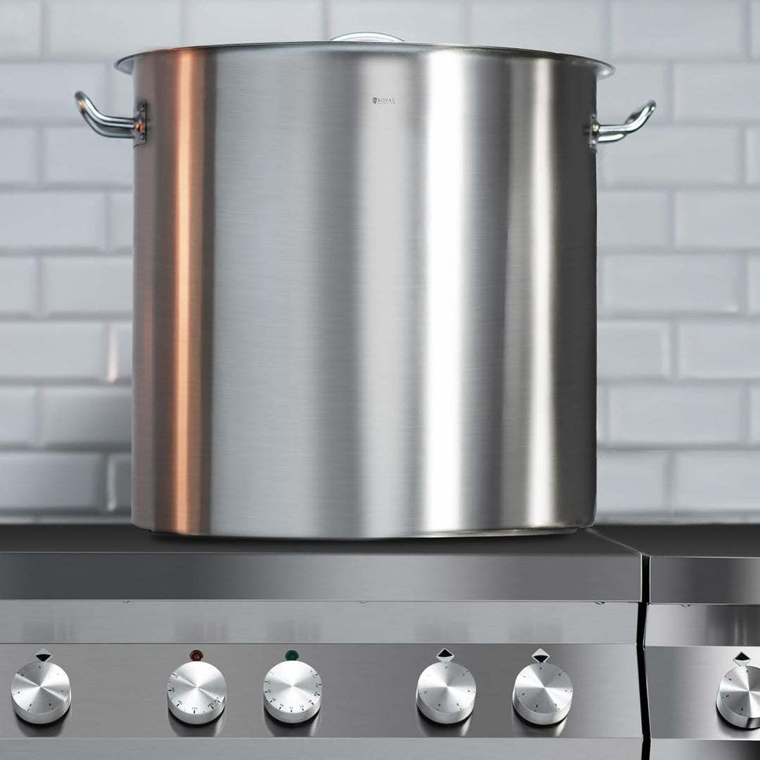 Royal Catering Induktionstopf Suppentopf mit Deckel RCST-98LI-E (98L, Edelstahl, Schüttrand, für Ind