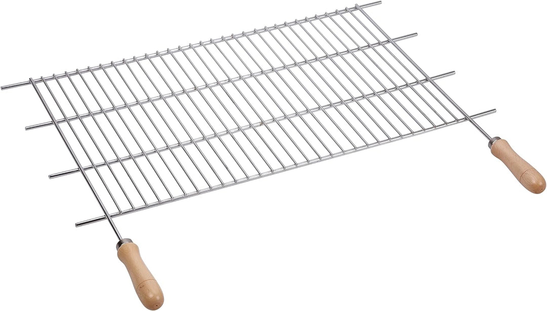 Sauvic Grillrost aus Edelstahl 18/8 mit Holzgriffen und anpassbarer Länge, 73–82x40 cm
