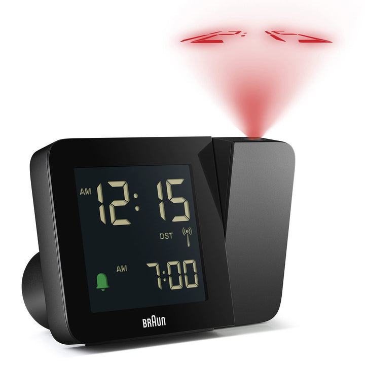Braun Digitaler Funk-Projektionswecker für die mitteleuropäische Zeitzone (DCF) mit negativem LCD-Di