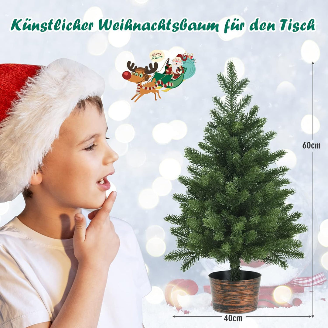 GOPLUS Mini-Weihnachtsbaum 60cm, Künstlicher Tisch Weihnachtsbaum mit 50 Zweigen & Sockel, 100% PE-S