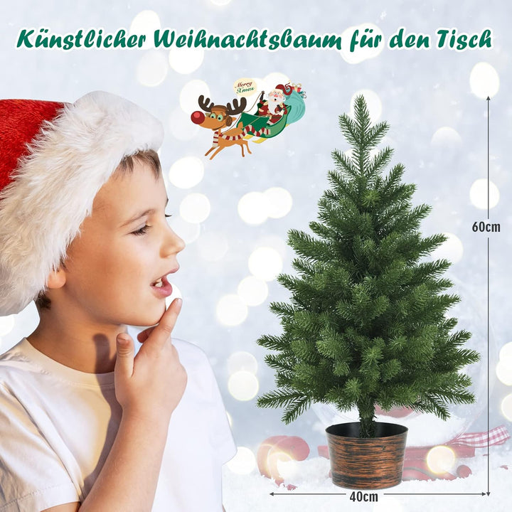 GOPLUS Mini-Weihnachtsbaum 60cm, Künstlicher Tisch Weihnachtsbaum mit 50 Zweigen & Sockel, 100% PE-S