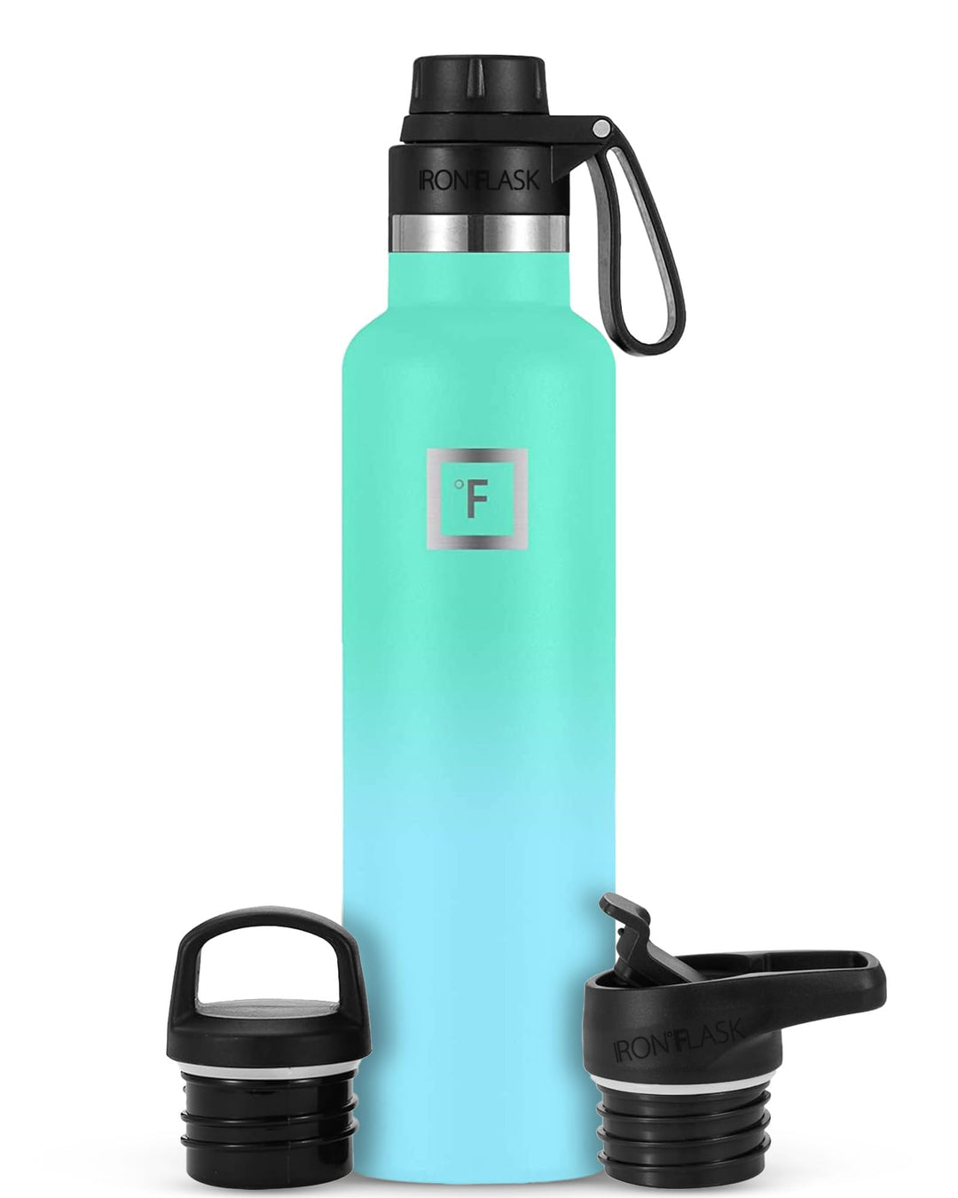 IRON °FLASK Sportwasserflasche mit schmalem Mund - 24 Unzen, 3 Deckel (Auslaufdeckel), vakuumisolier