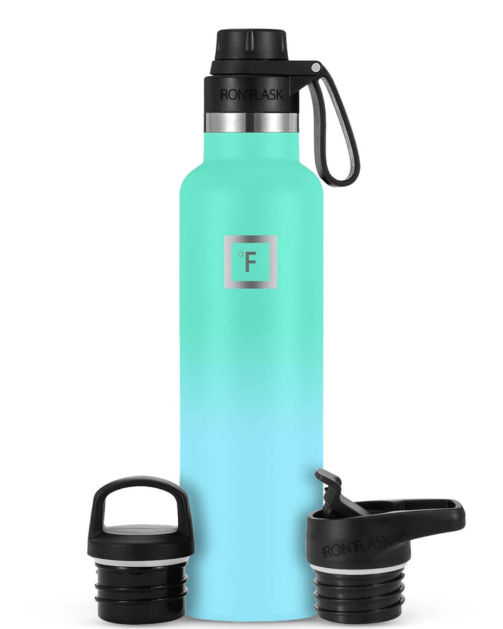 IRON °FLASK Sportwasserflasche mit schmalem Mund - 24 Unzen, 3 Deckel (Auslaufdeckel), vakuumisolier