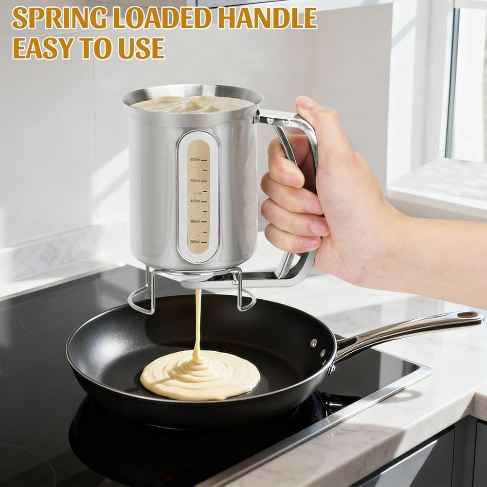 Edelstahl 30OZ Pfannkuchenteigspender mit Sichtfenster zum Backen Von Cupcakes, Muffins und Kuchen T
