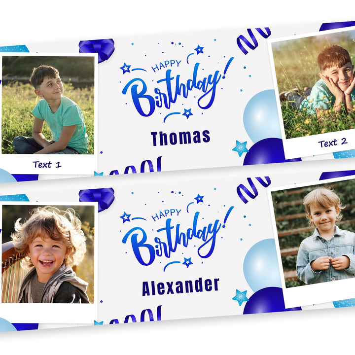 Geburtstagsbanner Personalisiert mit 2 Fotos Text | Happy Birthday Girlande XL Grössen | Geburtstags