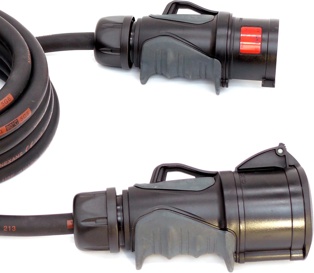 CEE Starkstromkabel (1,5m-50m) 32A Verlängerungskabel Titanex H07RN-F 5x6mm² mit schwarzem PCE Grip