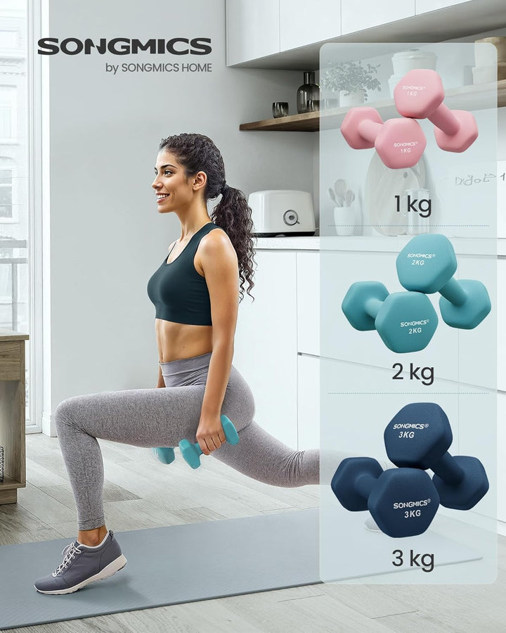 SONGMICS Hantel-Set, 3 Paar, 2 x 1 kg, 2 x 2 kg, 2 x 3 kg, Aufbewahrung, Fitnessstudio, Krafttrainin
