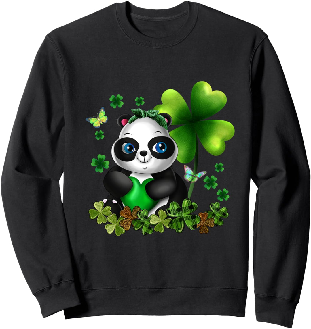 Mädchen St Patricks Day Kinder niedlichen Panda Green Sweatshirt