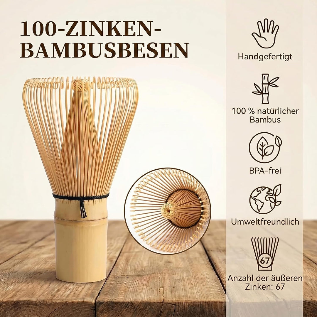Matcha Set, Japanisches Matcha Set mit Keramikschale und Halter, Bambusbesen und Löffel, Edelstahlsi
