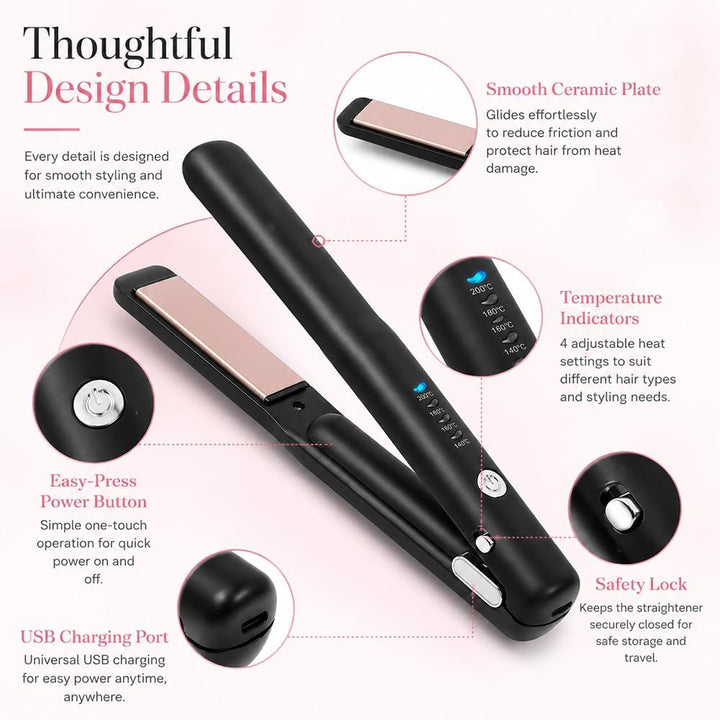 2 in 1 Glätteisen Locken und Glätten, Mini Glätteisen Kabellos mit USB-C Aufladung, Keramik Haarglät