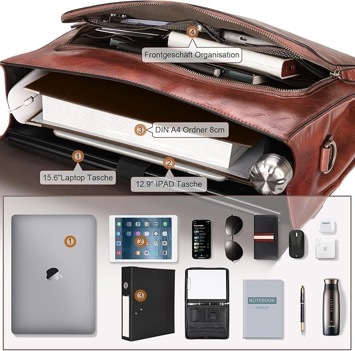 ESTARER Aktentasche Herren PU Leder Arbeitstasche Gross Laptop Umhängetasche für Arbeit, Büro, Busin