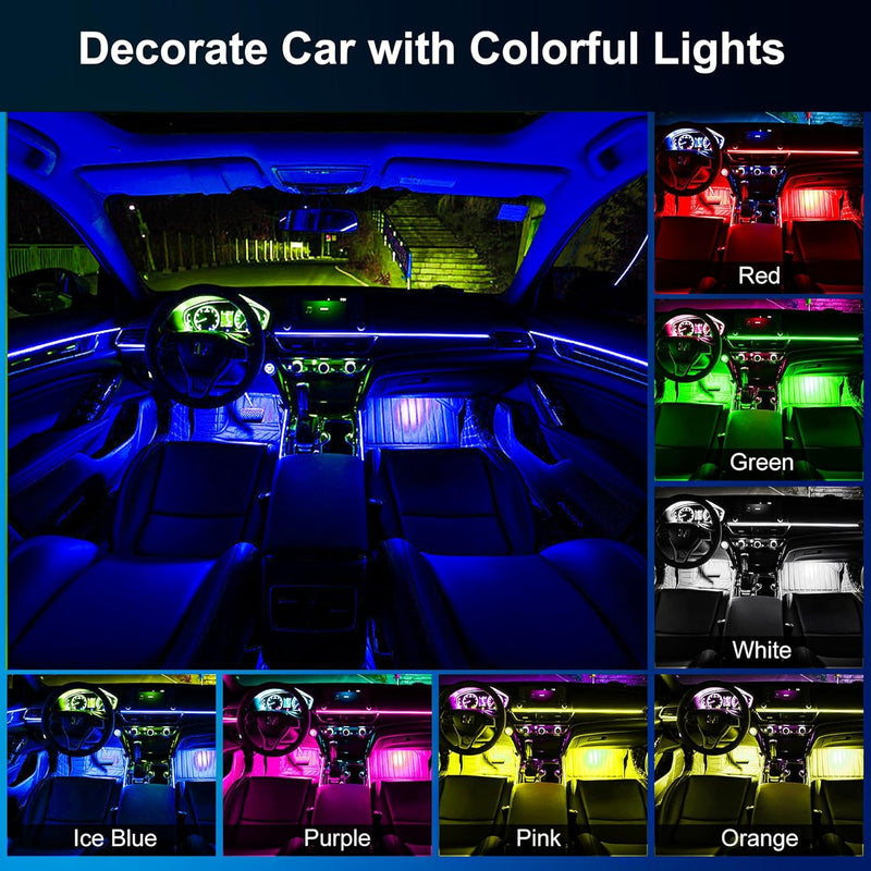 Wilktop led innenbeleuchtung mit APP,2 Zeilen 9 PCS Bunt RGB Auto Led Innenbeleuchtung,Auto-LED-Stre