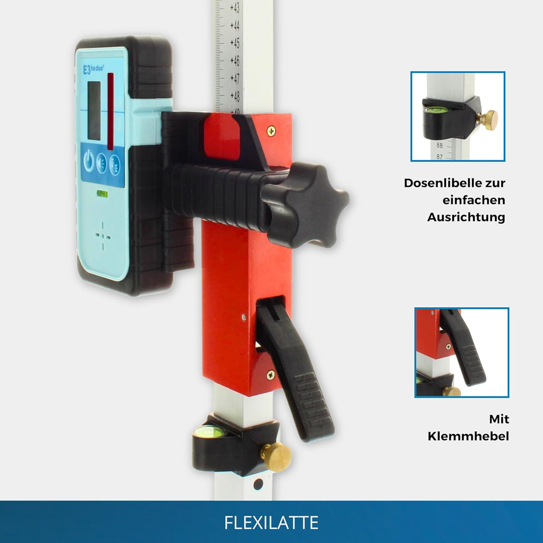 hedue® Flexilatte - Messlatte Nivellierlatte für den Einsatz mit Rotationslasern, aus eloxiertem Alu