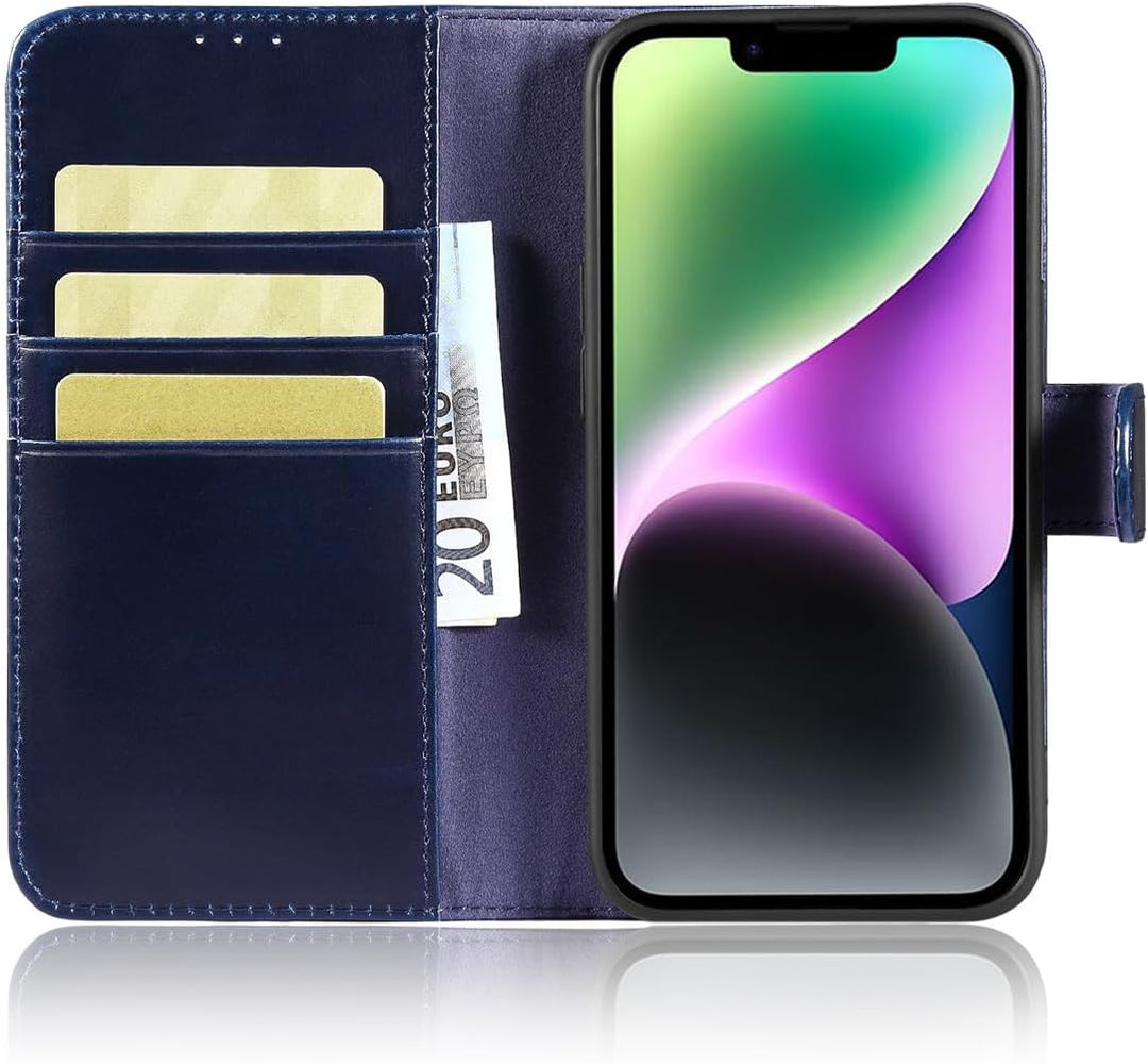 LENSUN Lederhülle für iPhone 14, Echtleder Hülle Klapphülle [Echtes Leder][Bookstyle][RFID-Blocker]