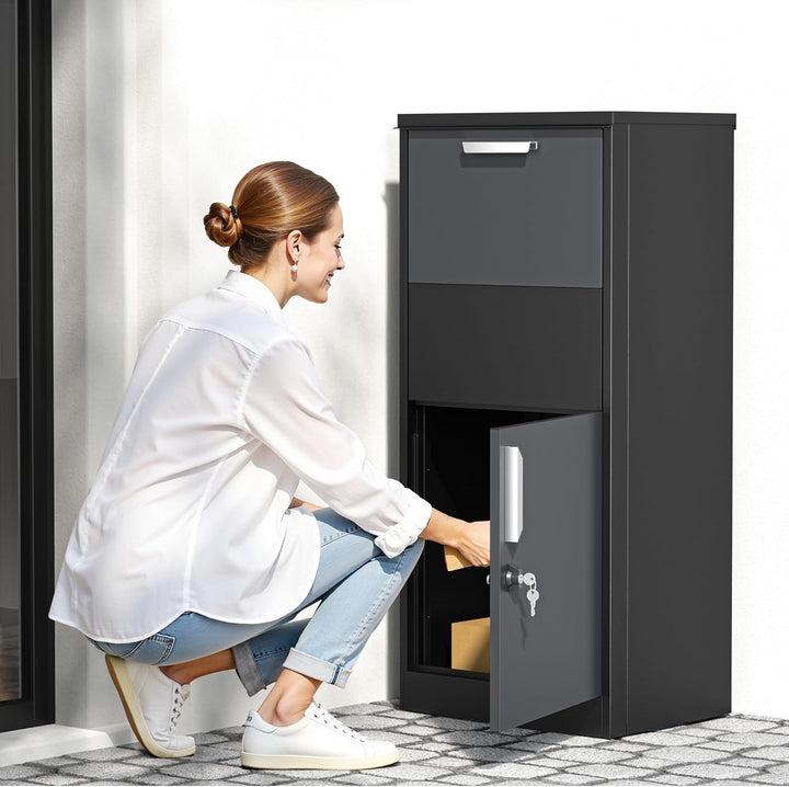 XPOtool Paketkasten Schwarz 500 x 375 x 1150 mm, Paketbox Zuhause, Private Paketannahme passend für