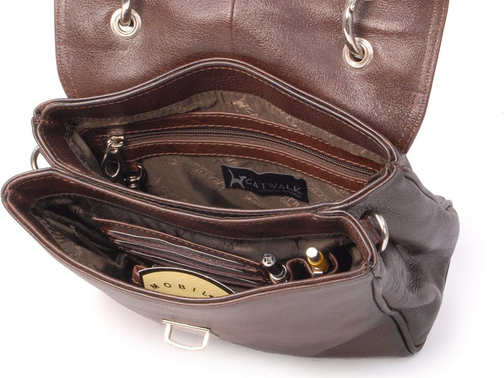 Catwalk Collection Handbags - Damen Leder Umhängetasche - Crossbody Bag/Handtasche Mittelgross - Ver