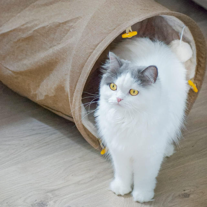 CanadianCat Company ® | Spieltunnel für Katzen mit Kuschelfell | beige | ca. 35 x 70 cm - Variable F
