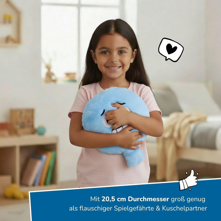 alldoro 60291-3 XXL Plüsch Furzkissen Bibber, Blau, Ø 20,5 cm, Pupskissen mit Sound, Emotionen spiel