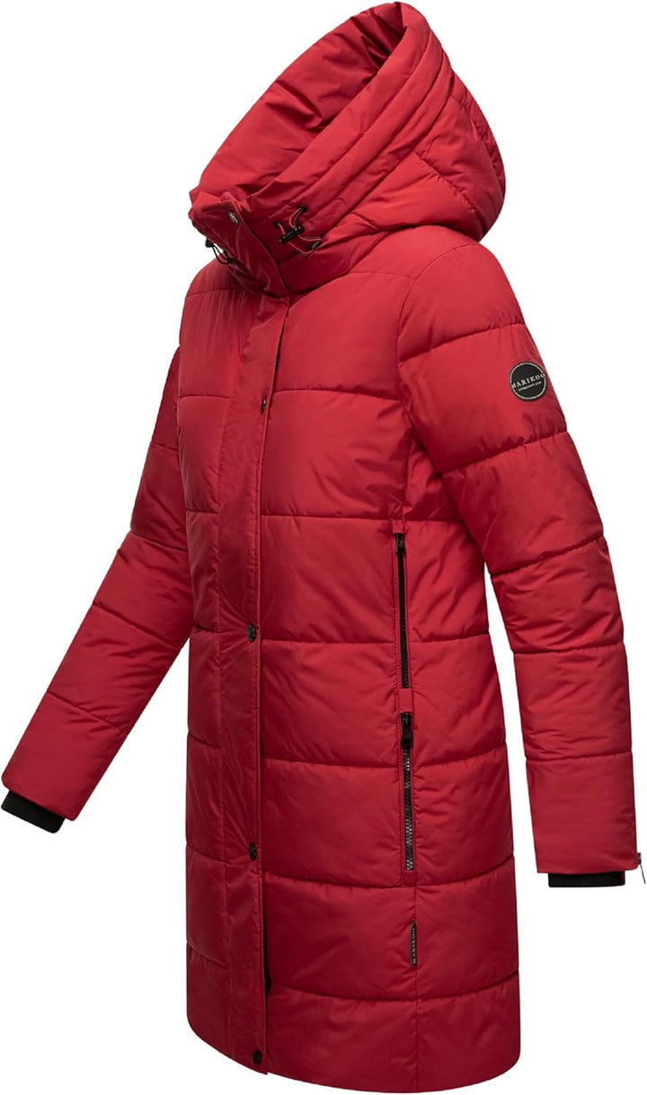 MARIKOO Damen Wintermantel Warmer Steppmantel lang mit Kapuze Karumikoo XVI XS-3XL XS Dark Red, XS D
