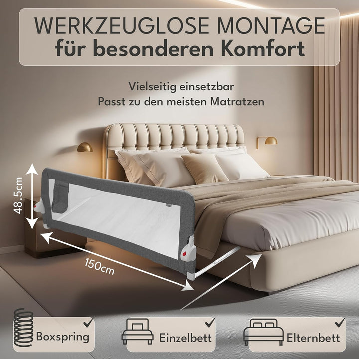 NooMii Rausfallschutz – faltbares Bettgitter 150×35×48,5 cm, Bettumrandung für Babybett, Kinderbett
