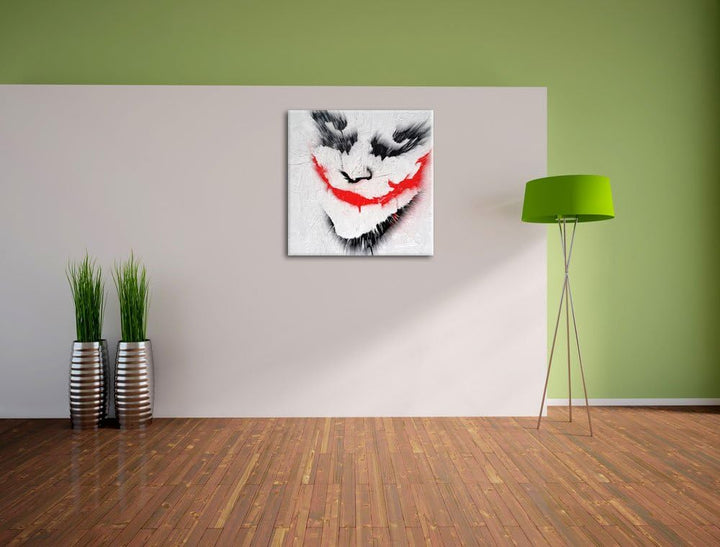 Pixxprint gemaltes Joker Gesicht auf Spanplatte schwarz/weiss, Format: 70x70 auf Leinwand, 70x70